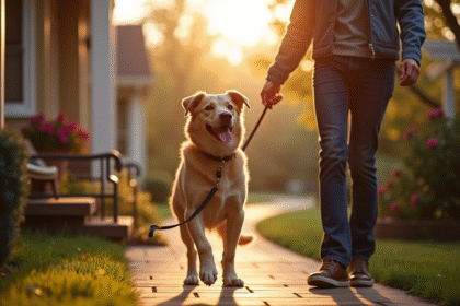 Chien confié à un pet-sitter professionnel à la porte