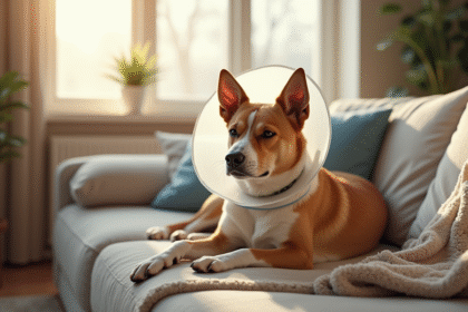 Chien reposant paisiblement sur un canapé dans un salon ensoleille