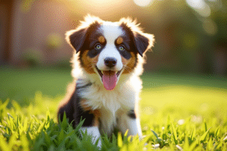 Chiot australien heureux dans un jardin ensoleille