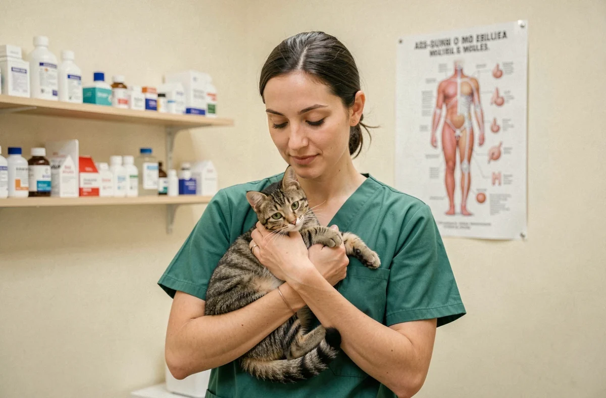 Vétérinaire féminine tenant un chat dans les bras à la Clinique Vétérinaire Argos d'Ars-sur-Moselle