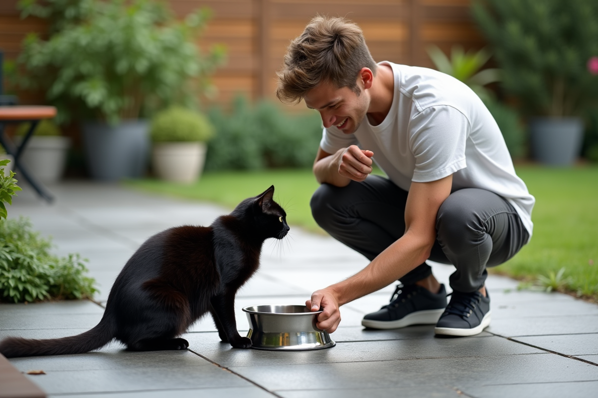 Jeune homme remplissant un bol d