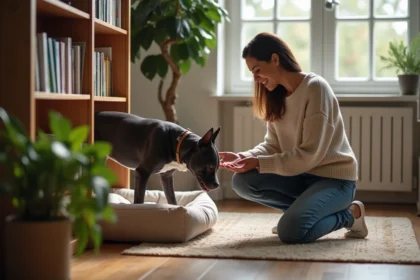 Staffordshire Bull Terrier bleu dans un salon chaleureux
