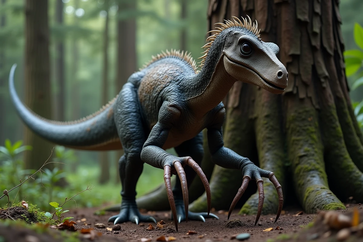 Therizinosaurus cheloniformis montrant ses griffes emblématiques de 70 centimètres, le géant aux griffes du Crétacé