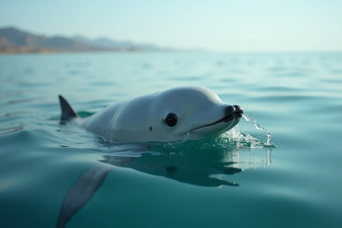 Vaquita, le petit marsouin le plus rare du monde, émergeant des eaux calmes du golfe de Californie au Mexique