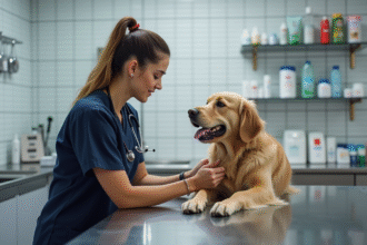 Vétérinaire examinant un chien dans une clinique moderne