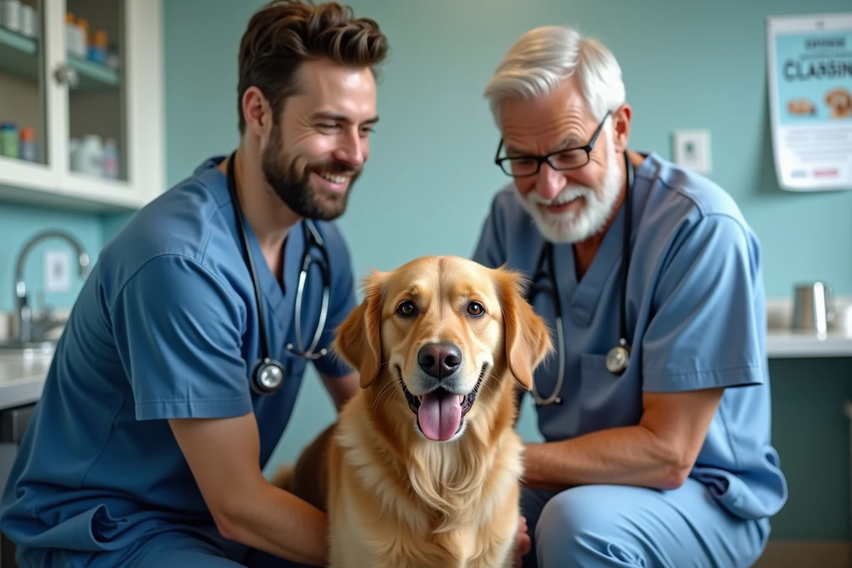 Vétérinaire examinant un chien dans une clinique