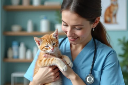Vétérinaire soignant un chaton dans une clinique moderne